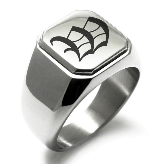 Stainless Steel Letter W Initial Old English Monogram Engraved Engraved Square Flat Top Biker Style Polished Signet Ring