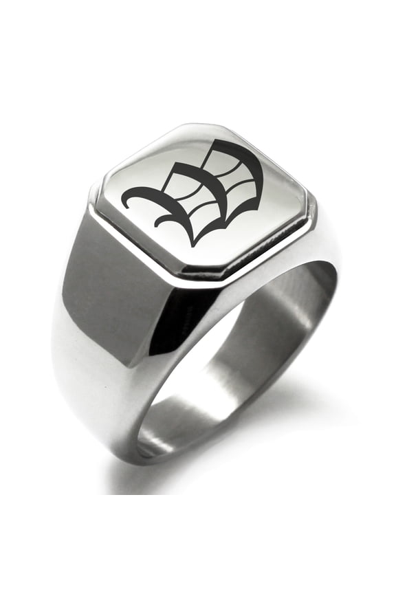 Stainless Steel Letter W Initial Old English Monogram Engraved Engraved Square Flat Top Biker Style Polished Signet Ring