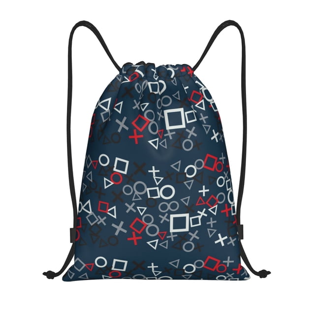 Saiise Navy Blue Geometric Pattern Sports Drawstring Backpack - String Swim Gym Bag with Wet Proof Pocket for Women&Men-Medium