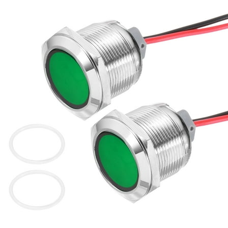 Uxcell 2Pcs 22mm Indicator Light, 110V-220V AC LED Metal Signal Lamp Waterproof,Green