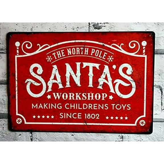 Santa's Workshop Sign Vintage Style Metal Christmas Decor Tin Sign Size: 8 x 12 inch