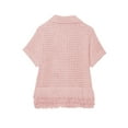 thumbnail image 4 of Women'S Open Knit Short Sleeve Top with Fringe Pink L, 4 of 5