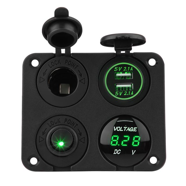 Greensen 4 Gang ON/OFF Toggle Switch Panel Dual USB Charger Cigarette Lighter Socket Voltmeter,Toggle Switch Panel, 4 Gang Toggle Switch Panel