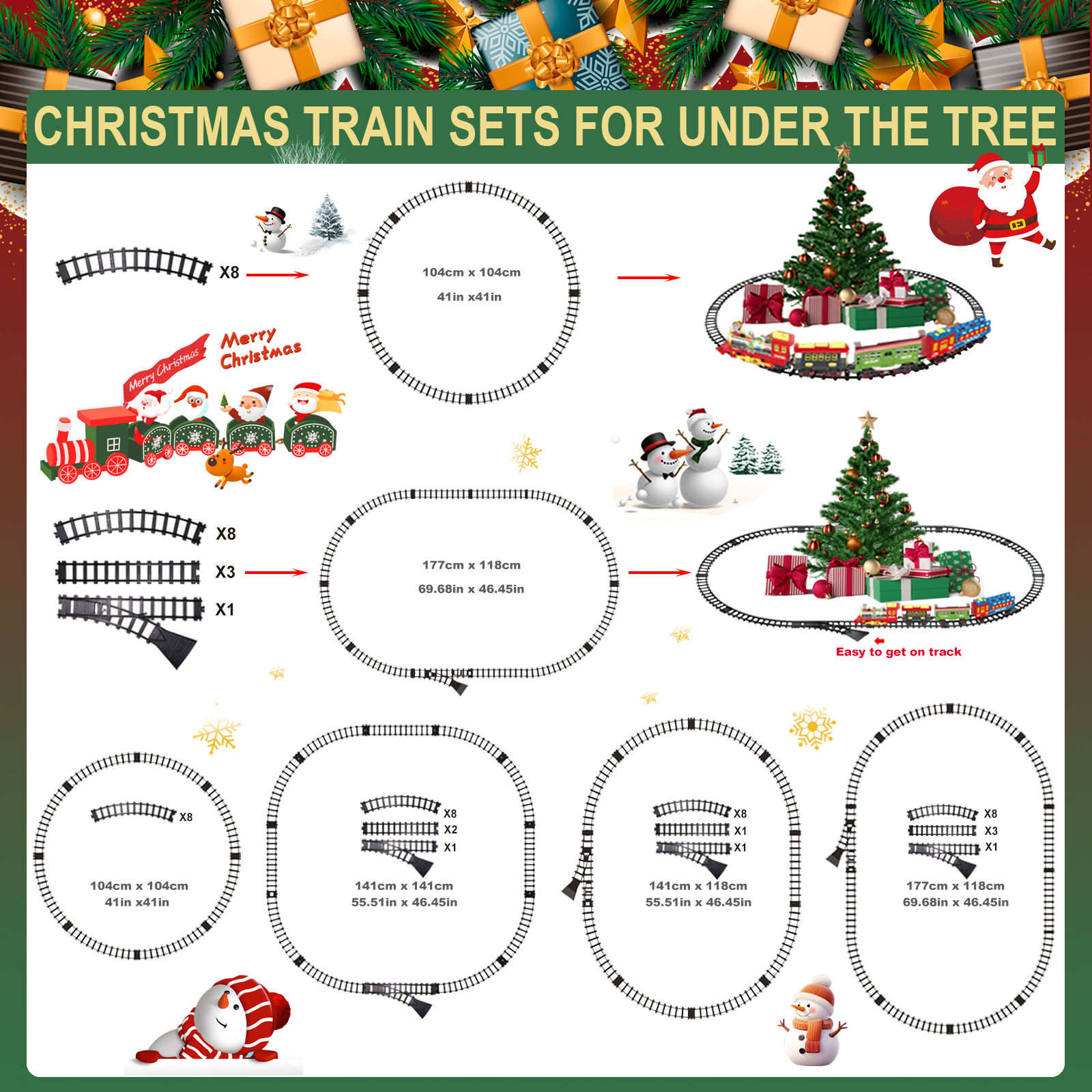 BUBUQE Electric Train Set Christmas Train Toys for Boys with Smokes, Lights and Sound (on/off) Under Christmas Tree for Kids Girls