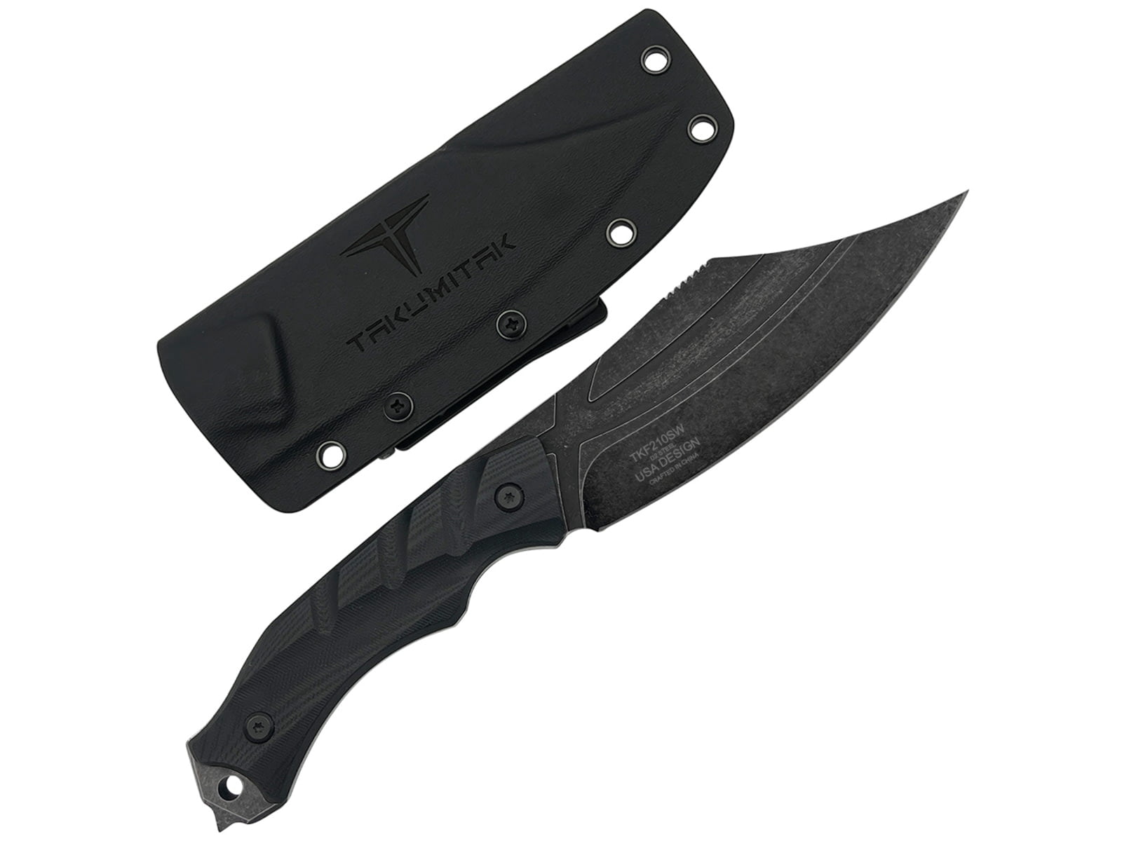 Takumitak Alert Fixed Blade Knife, 5in, D2, Clip Point, G10 Handle, Black Stonew