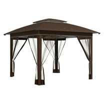 12x12 Pop Up Canopy Tent with Netting, Dark Brown Instant Shelter