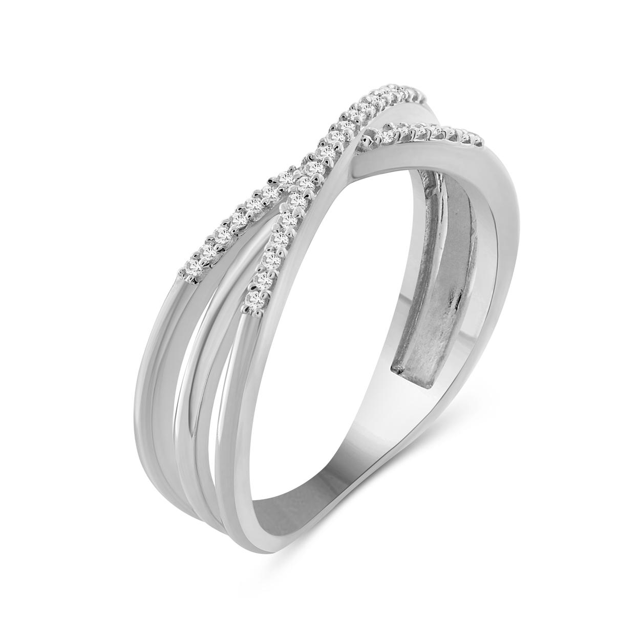 JewelersClub Sterling Silver Criss Cross Ring – 0.10 Carat White Diamond Ring with .925 Sterling Silver X Ring – Real Diamond Criscross Ring with Hypoallergenic Sterling Silver Ring Band