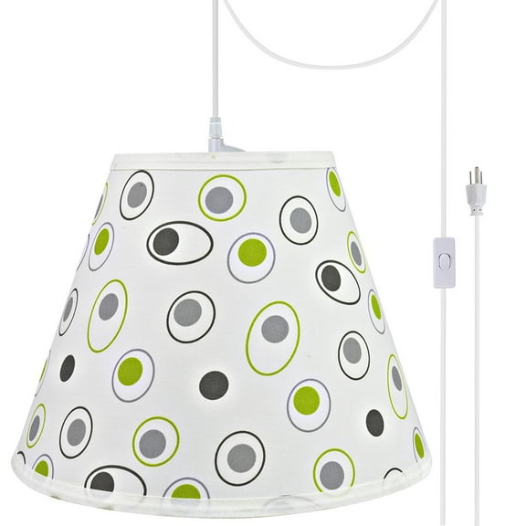 Aspen Creative 72199-21 One-Light Plug-In Swag Pendant Light Conversion Kit with Transitional Hardback Empire Fabric Lamp Shade, Off White, 12" width