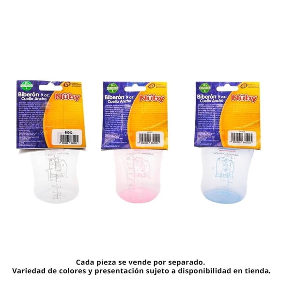 Biberón Nuby Cuello Ancho Varios Colores 1 Pieza 9 Oz