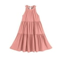 thumbnail image 5 of Abcomgle Girls Midi Dresses 10-12 Casual Halter Neck Sleeveless Girls Dresses Solid Color A-line Sundresses Summer Swing Dresses 13-14 Years,Watermelon Red, 5 of 7