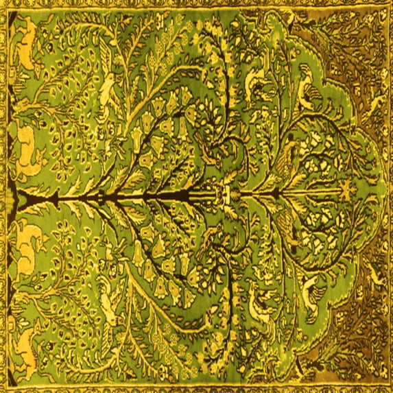 Ahgly Company Machine Washable Indoor Square Persian Yellow Traditional Area Rugs, 4' Square