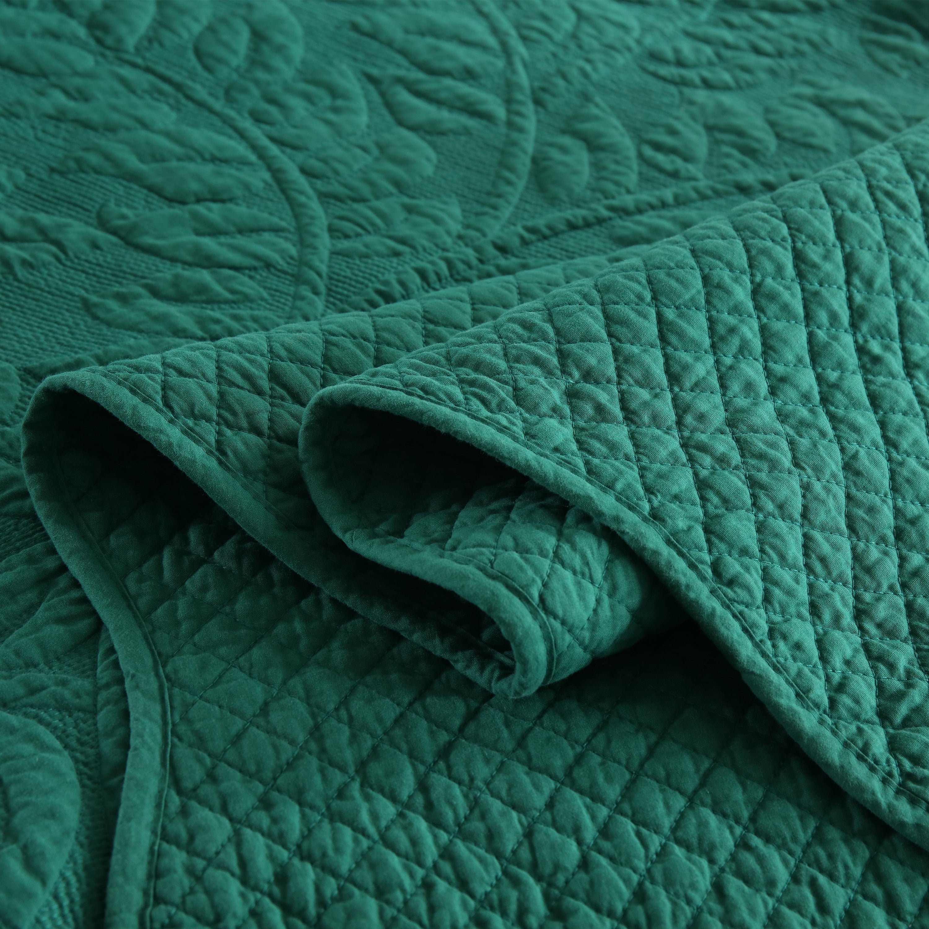 MarCielo  3 Piece Cotton Oversized Bedspread Quilt Set Tmonica Emerald - Queen