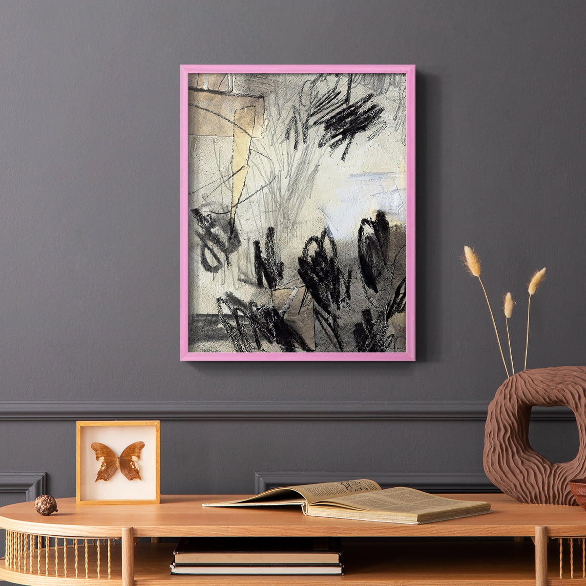 Masked Notes IV Framed Print in Pink Solid Wood Framed Print No Nail Hanging