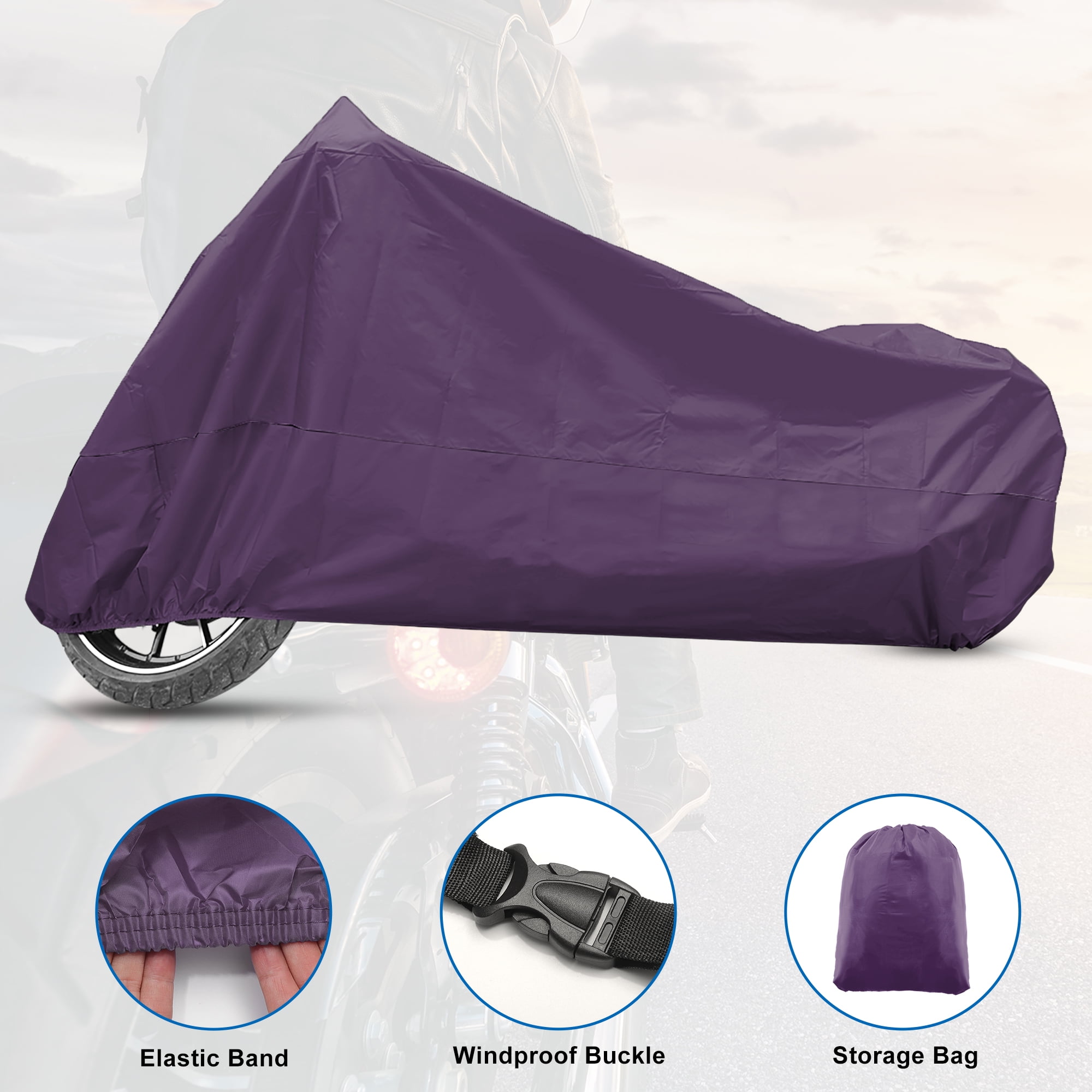 Unique Bargains All Season Waterproof Motorcycle Cover with Storage Bag Purple XL