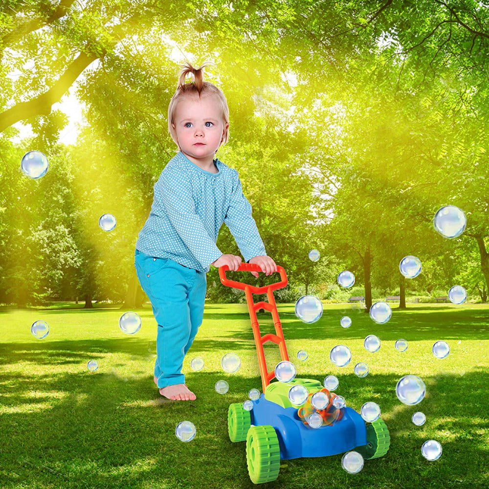 Kids Bubble Blower Machine with 4 Bubble Solutions 4 Bubble Sticks VRCLUB Bubble Lawn Mower for Toddlers Outdoor Push Game Toys Gifts for 2 3 4 5 6 7 Years Old Baby Boys Girls