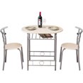 thumbnail image 1 of 3 Piece Dining Table Set,Small Round Table for 2 with Wine Storage Rack and Metal Frame,Breakfast Nook Table Set for Home Bistro Pub Apartment Kitchen Dining Room Cafe, Natural & Silver, 1 of 7