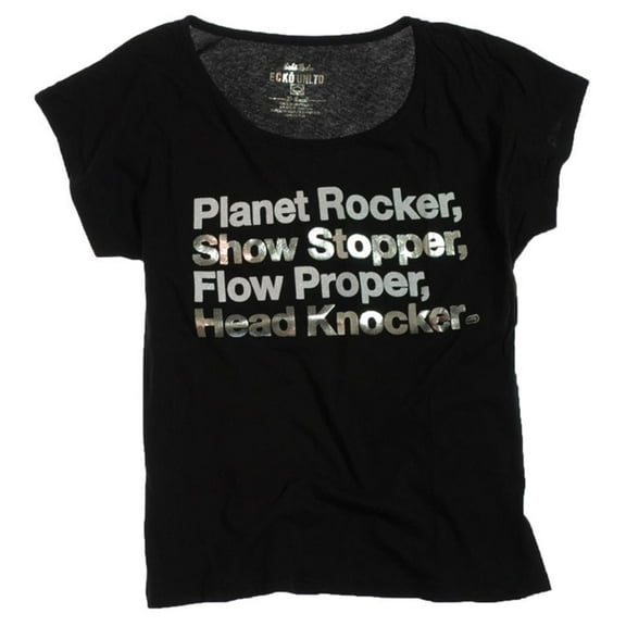 Ecko Unltd. Womens Lyric Open Neck Graphic T-Shirt, Black, Small