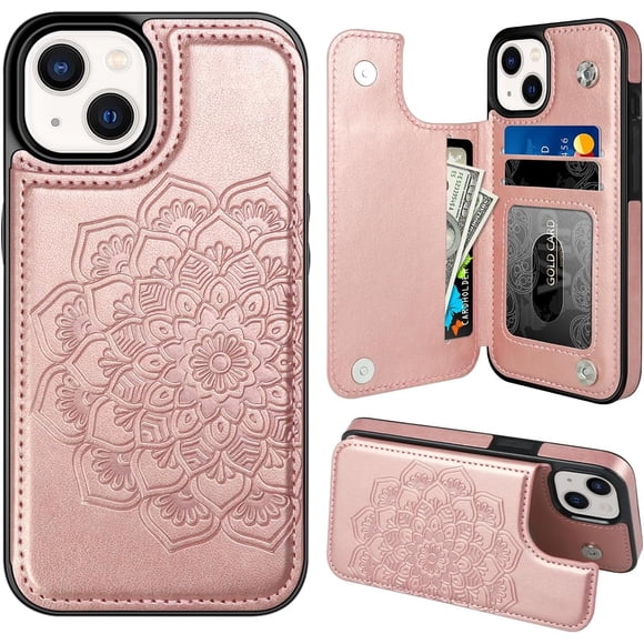 Pour Étui iPhone 13 avec Porte-Cartes, Étui à Rabat Arrière Magnétique à Motif Floral pour Étui Portefeuille iPhone 13 pour Femmes, Étui de Protection Étui de Téléphone pour iPhone 13, Violet