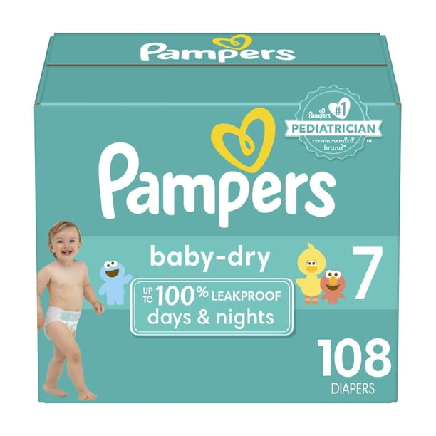 Pañales Pampers Baby Dry, tamaño 7, suministro para un mes (108 unidades)