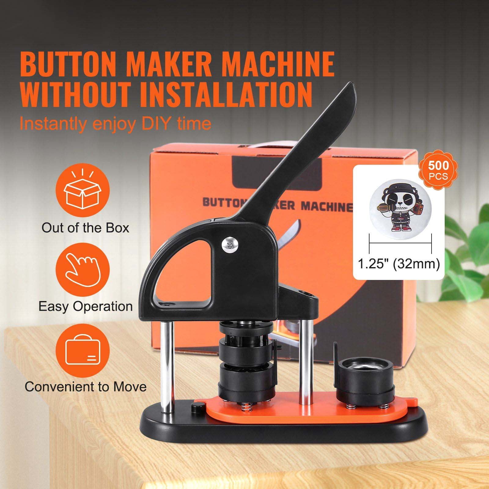 Button Maker 1.25 inch - 32mm Pin Making Kit, 500 Parts, Ergonomic Handle, DIY Badge Machine with Panda Magic Book - Gifts for Kids, Christmas Crafts