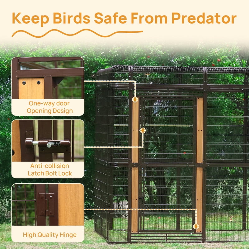 Walnest 87 inch Large Walk in Iron Aviary Bird Cage with 2 Feeding Bowls,Birdcage for Macaws Canaries Parrots Budgie Lovebirds(Brown)