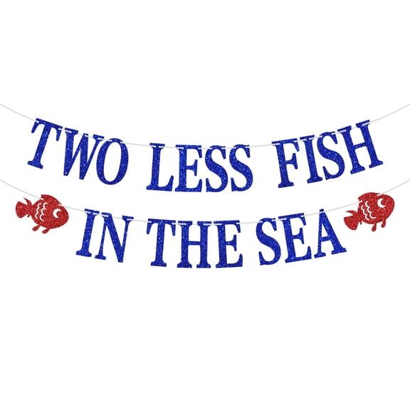 Two Less Fish in the Sea Banner, Engagement Party Beach Wedding Party Decor, Nautical Sea Theme Bridal Shower, Funny Bachelorette Party Decorations (Blue Glitter)