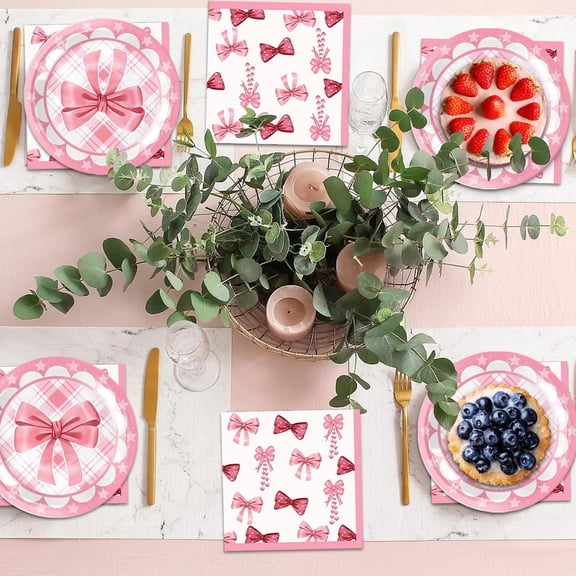 Valentine’s Day 10 PCS Bow-Patterned Dinner Plates, Bow-Themed Disposable Paper Plates for Baby Showers, Bridal Parties, Birthday Celebrations & Tea Party Decorations