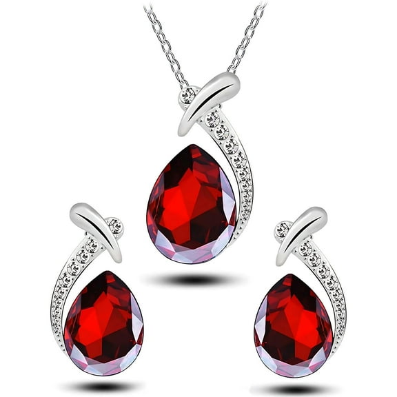 Teardrop Crystal Jewelry Set, Pendant Necklace Drop Dangle Earrings for Women