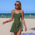 thumbnail image 6 of One Piece Swimsuit Women Tummy Control Modest Bathing Suits Color Block Scoop Neck Skirt Swim Dress Swimwear Army Green XL, 6 of 7