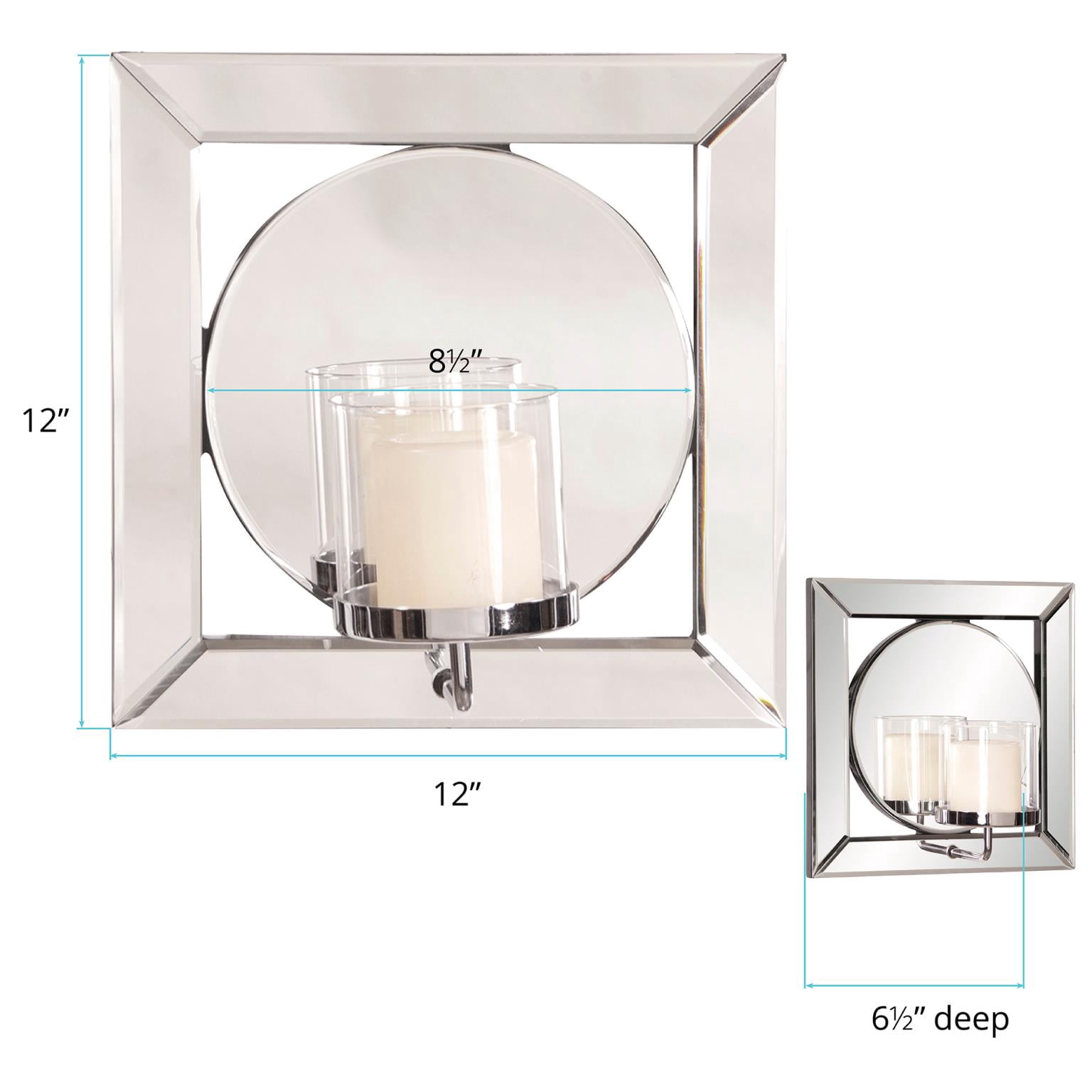 Tyler Dillon Square & Circle Decorative Wall Mirror with Candle Holder 12" x 12"