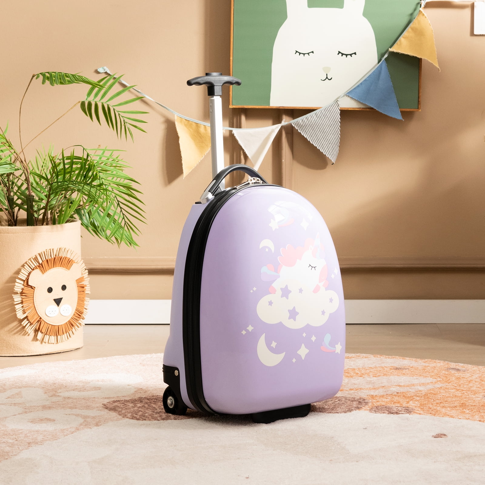 Infans 16" Kids Carry-On Luggage with Wheels w/ 2-Level Aluminum Handle Suitcase Purple