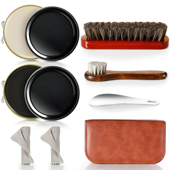 7PCS Leather Shoe Shine Kit - Portable Shoe Cleaning Tools for Leather Boots & Dress Shoes, Includes Mini Brush, Polish & Microfiber Cloth