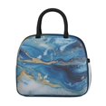 thumbnail image 3 of Insulated Lunch Bag for Women, Floral Print Oxford Fabric Lunch Box, Leakproof Thermal Cooler Tote for Work, School & Picnic, Turquoise Marble Pattern, 3 of 5