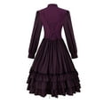 thumbnail image 3 of Plus Size Long Dresses for Fall Women's Gothic Flare Long Sleeves Dark Black Dress Mesh Spliced Costumes Dress Lace-up Long Dress Purple M, 3 of 7