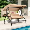 thumbnail image 2 of Costway 3-Seat Patio Swing with Canopy with Removable Cushions & Side Pockets Stand Beige, 2 of 10