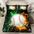 thumbnail image 3 of Feelyou Baseball Sports Boys Twin Sheet Sets, Green Yellow Lightning Twin Fitted Sheet, Neon Gradient Honeycomb Flat Sheet, Lightweight Room Decor, 3 Pieces, 3 of 8