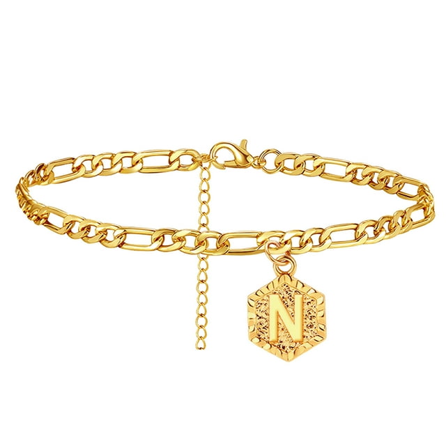 Initial Chevilles pour Femmes Charm Link Bracelet Cheville pour Adolescentes Alphabet(N)