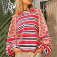 thumbnail image 2 of miqiqism Women's Oversized Patchwork T Shirts Fall Long Puff Sleeve Loose Sweatshirts Lady Trendy Striped Color Block Pullover Tops Blouses,Red,X-Large, 2 of 6