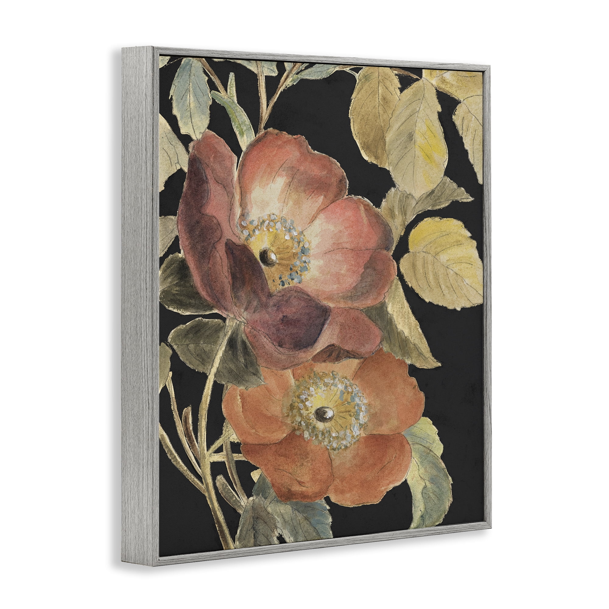 Stupell Industries Red Flower over Black Gray Framed Giclee Art, design by Lanie Loreth