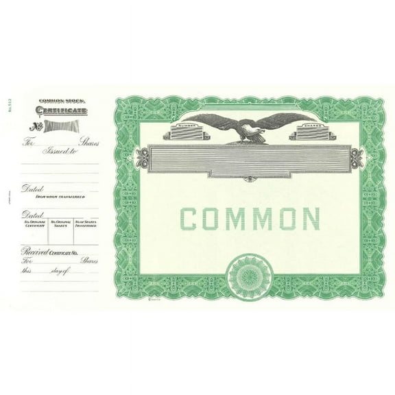 Goes 512 Blank Common Stock Certificate, Stock Certificate Forms, Size 8-1/2" x 15", Printable, Laser or Ink Jet Compatiable (Pack of 5)