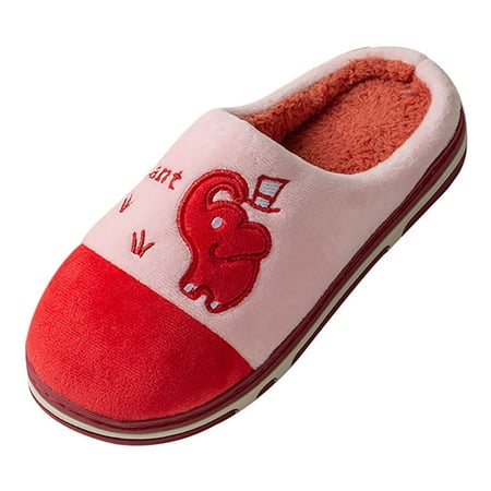 

Jungdeepe Couples Men Women On Furry Plush Flat Home Winter Round Toe Keep Warm Cartoon Prints Slippers Shoes