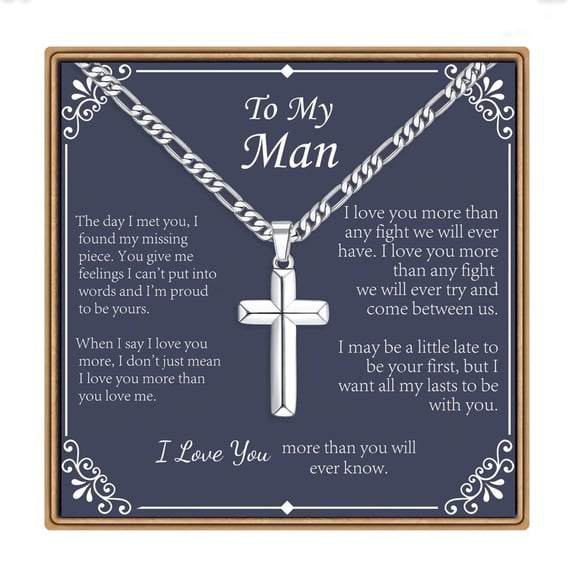 Turandoss Fathers Day Necklace Gifts for Him Husband from WifeSilver Cross Necklace To My Man Jewelry Gift Fathers Day Birthday Anniversary Easter Gifts for Him Men Husband