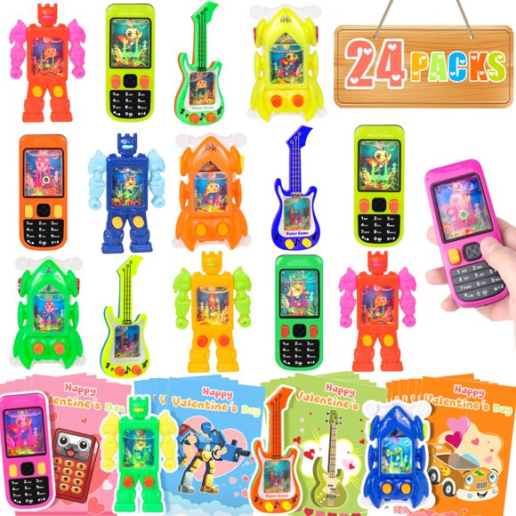 Regalos de San Valentín para niños, paquete de 24 tarjetas con juego acuático