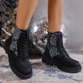 thumbnail image 6 of Lovskoo 2024 Combat Boots Womens Round Toe Platform Vintage Elastic Dressy Flat Heel Flat Heeled Frenum Shoes Black, 6 of 7