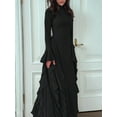 thumbnail image 6 of Women'S Bodycon Dresses Elegant Bell Sleeve Ruffle Hem Cocktail Party Long Dress Black L, 6 of 9