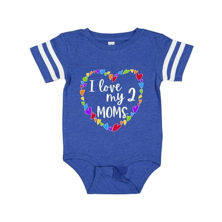 

Inktastic I Love My Two Moms- Pride Rainbow Hearts Gift Baby Boy or Baby Girl Bodysuit