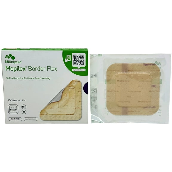 Mepilex Border Flex - Soft Silicone Foam Dressing - 4" x 4" - Box of 5 Dressings