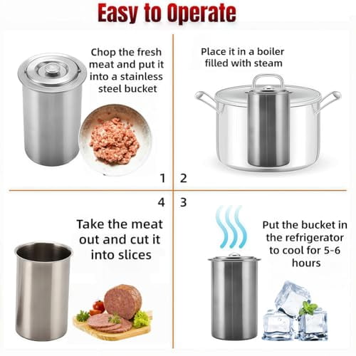 2026 Upgrade Stainless Steel Deli Meat Press with Thermometer, Spring Mechanism & Handle, Meat Press Mold for Deli Meats Homemade Ham Maker Lunch Meats Presss