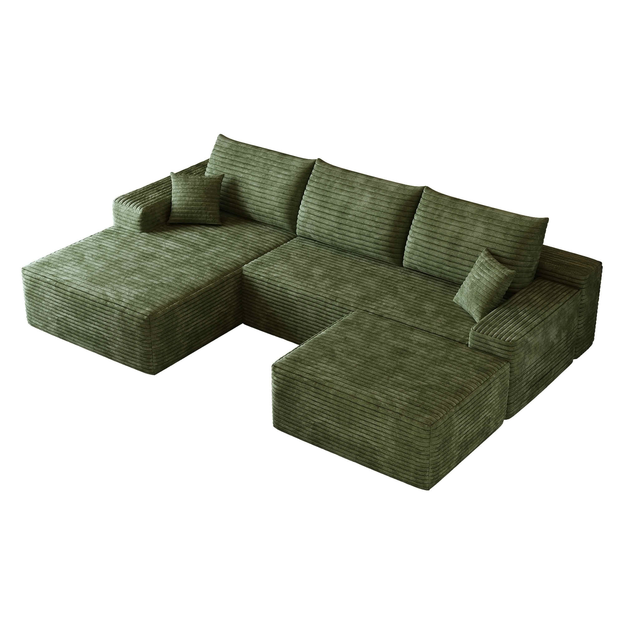 MAYEERTY 107 Inch U‑Shaped Cloud Modular Sectional Sofa with 1 Ottoman, Modern Deep‑Seat Corner Couch, Plush Corduroy Upholstery, No‑Assembly Reversible Chaise Sofa for Living Room Bedroom Apartment