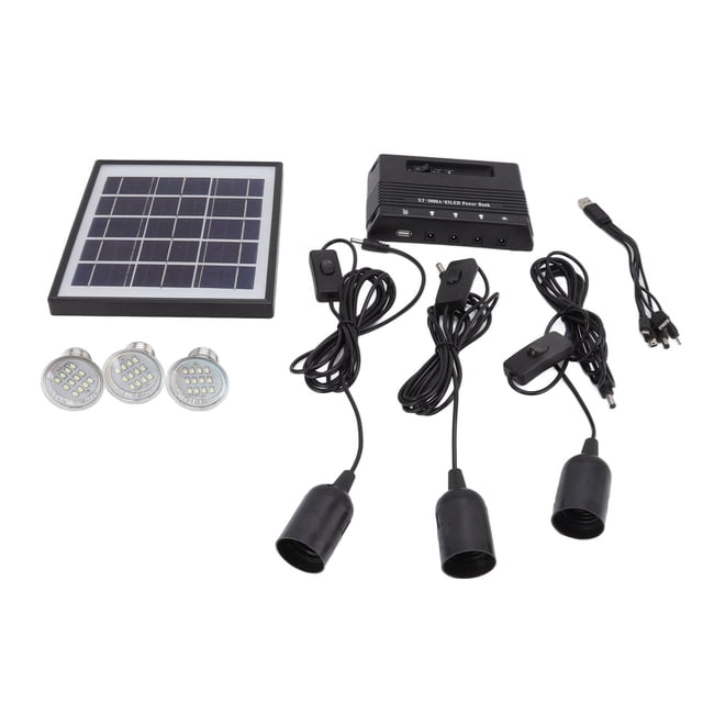 Fyearfly Portable Solar Generator Lighting Kit, Solar Panel Lighting Kit Portable Multifunction Solar Generator Lighting Kit for Indoor Emergency Outdoor Fishing 3pcs
